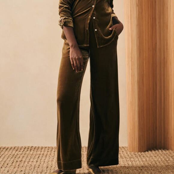 NWT Faherty Stretch Silk Velvet Genevieve Pants Green Size Large - Picture 11 of 11